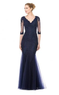 Marsoni By Colors - M162 Embellished V-neck Trumpet Dress