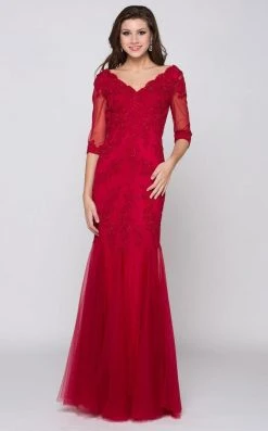 Marsoni By Colors - M162 Embellished V-neck Trumpet Dress