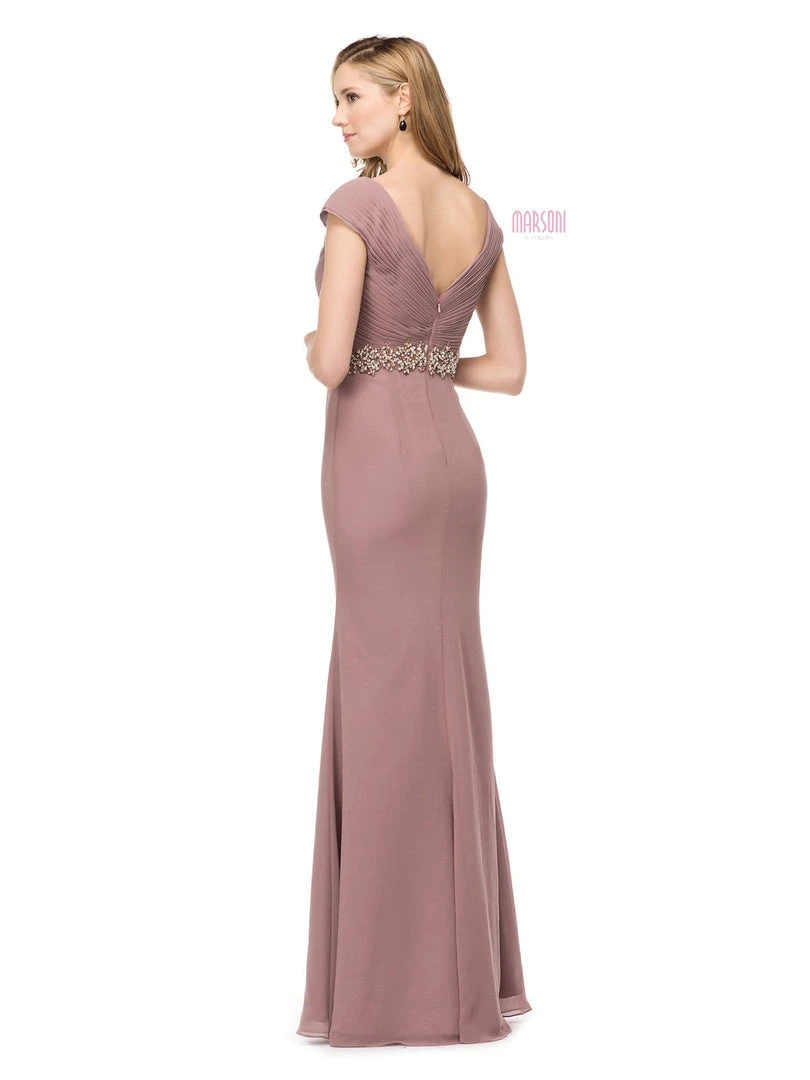 Marsoni By Colors - M169 Ruched Wrap Cap Sleeve Gown 12 Marsoni By Colors - M169 Ruched Wrap Cap Sleeve Gown