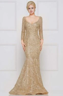 Marsoni By Colors - M212SL Lace Quarter Length Sleeve Mermaid Dress