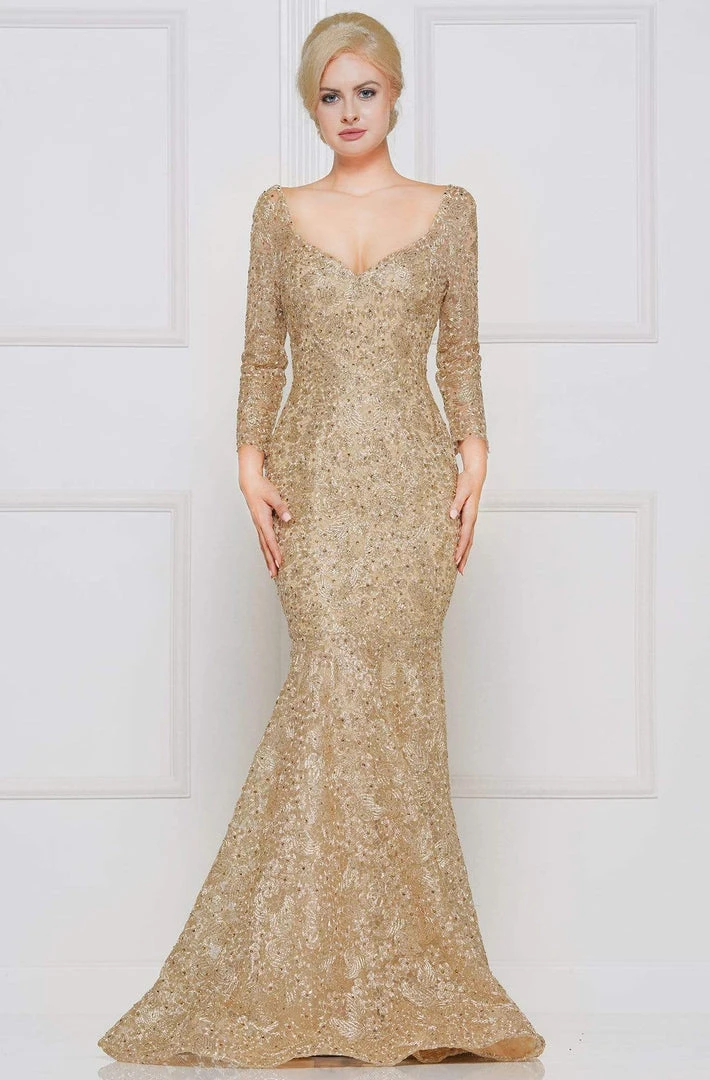 Marsoni By Colors - M212SL Lace Quarter Length Sleeve Mermaid Dress 3 Marsoni By Colors - M212SL Lace Quarter Length Sleeve Mermaid Dress