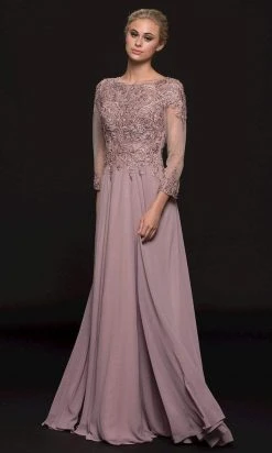 Marsoni By Colors - M217 Quarter Sleeve Embroidered Illusion Gown
