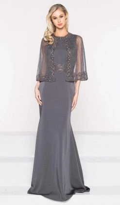 Marsoni By Colors - M232 Jeweled Cape Long Faille Gown