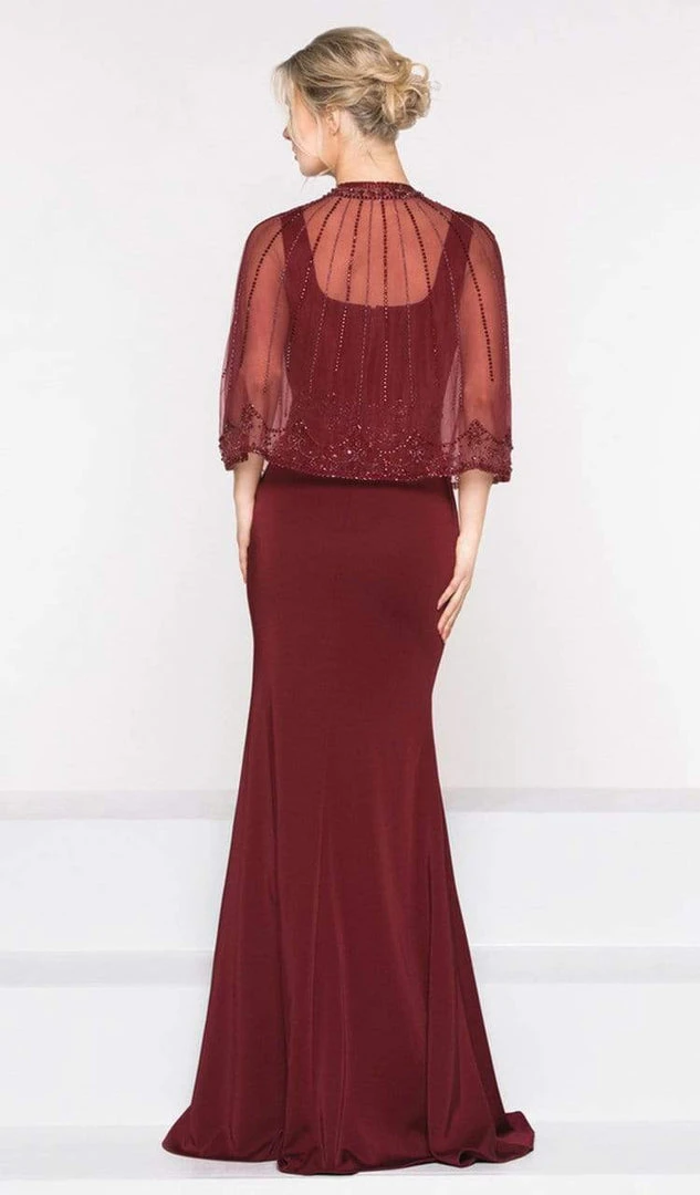 Marsoni By Colors - M232 Jeweled Cape Long Faille Gown 8 Marsoni By Colors - M232 Jeweled Cape Long Faille Gown
