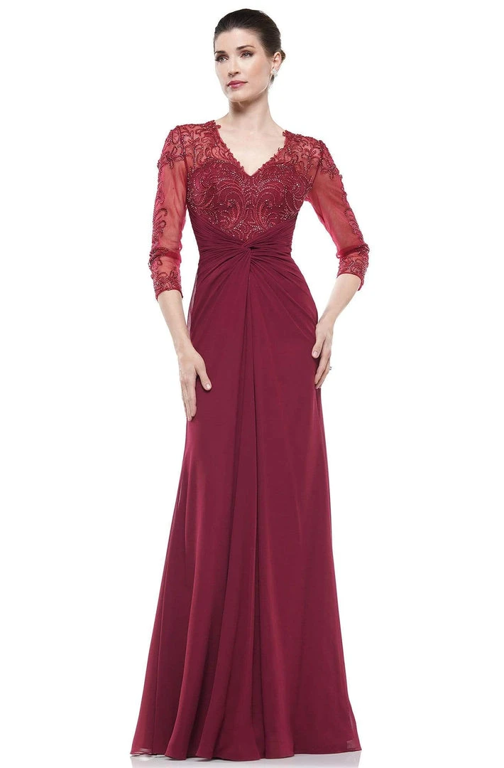 Marsoni By Colors - M261 Sheer Long Sleeves Embroidered Chiffon Gown 3 Marsoni By Colors - M261 Sheer Long Sleeves Embroidered Chiffon Gown