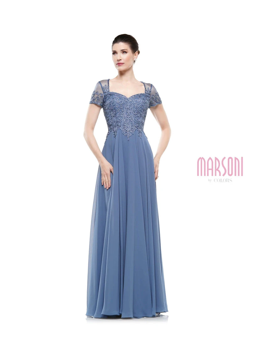 Marsoni By Colors - M271 Short Sleeve Queen Anne Soutache Gown 10 Marsoni By Colors - M271 Short Sleeve Queen Anne Soutache Gown