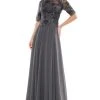 Marsoni By Colors - M286 Sequined Bateau Chiffon A-line Dress