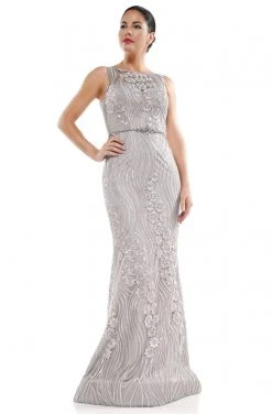 Marsoni By Colors - MV1047 Floral Embroidered Trumpet Dress