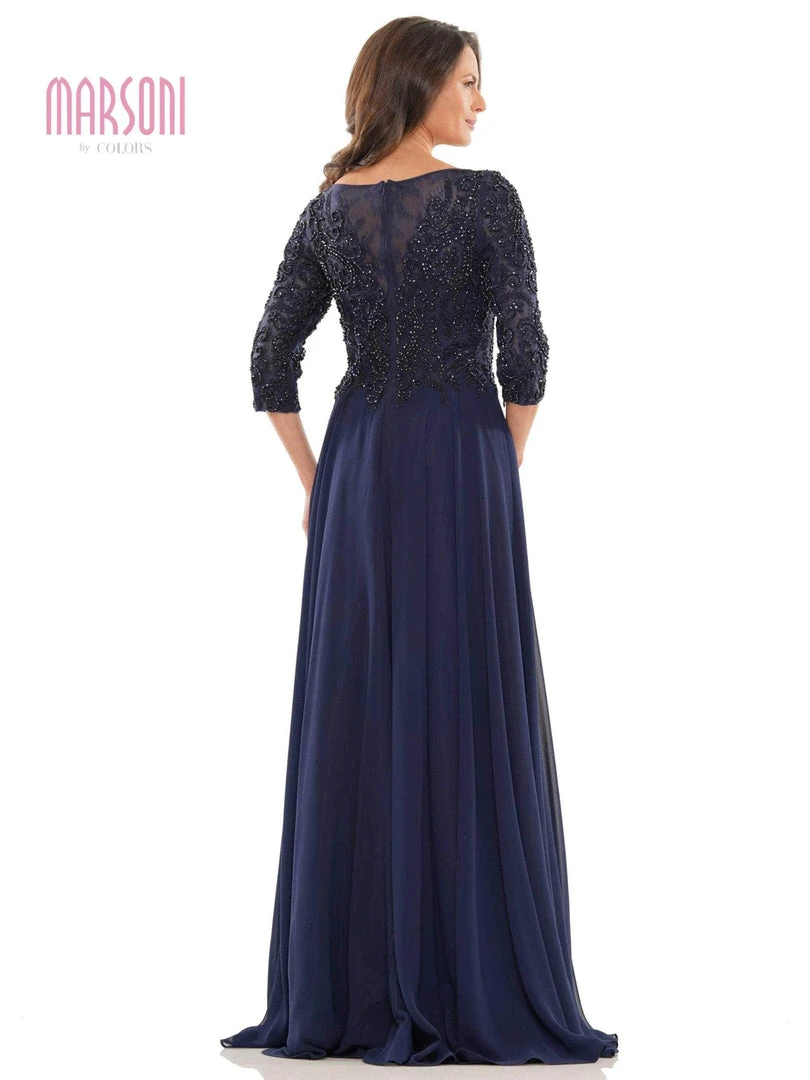 Marsoni By Colors - MV1052 Embroidered Bateau Chiffon A-line Gown 8 Marsoni By Colors - MV1052 Embroidered Bateau Chiffon A-line Gown