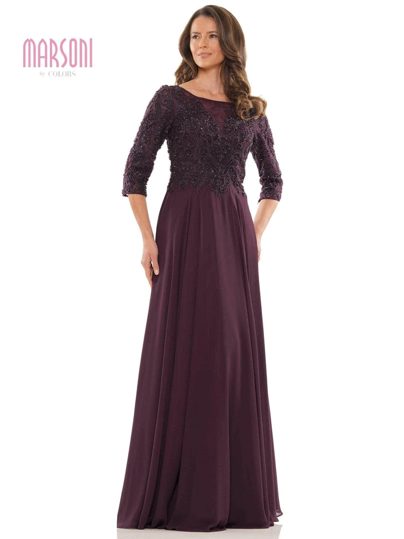 Marsoni By Colors - MV1052 Embroidered Bateau Chiffon A-line Gown 9 Marsoni By Colors - MV1052 Embroidered Bateau Chiffon A-line Gown