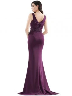 Marsoni By Colors - MV1054 Embroidered V-neck Trumpet Dress