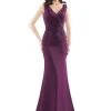 Marsoni By Colors - MV1054 Embroidered V-neck Trumpet Dress