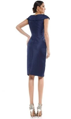 Marsoni By Colors - MV1058 Beaded Adorned Neckline Sheath Satin Dress