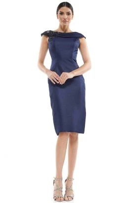 Marsoni By Colors - MV1058 Beaded Adorned Neckline Sheath Satin Dress