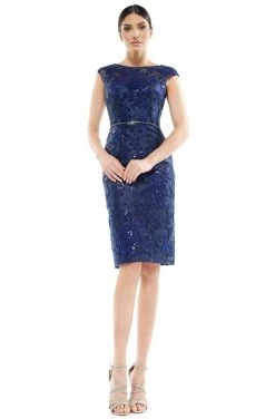 Marsoni By Colors - MV1062 Lace Bateau Knee Length Fitted Dress