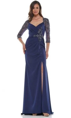 Marsoni By Colors - MV1070 Beaded Sheer Sleeves V Neckline Slit Gown 10 Marsoni By Colors - MV1070 Beaded Sheer Sleeves V Neckline Slit Gown