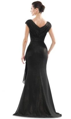 Marsoni By Colors - MV1073 Ruched V Neck Foil Chiffon Column Gown