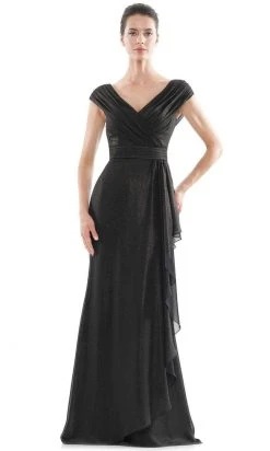 Marsoni By Colors - MV1073 Ruched V Neck Foil Chiffon Column Gown