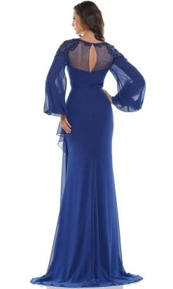Marsoni By Colors - MV1074 Beaded Appliques Bishop Sleeve Chiffon Gown