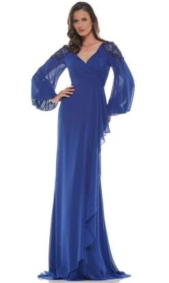 Marsoni By Colors - MV1074 Beaded Appliques Bishop Sleeve Chiffon Gown