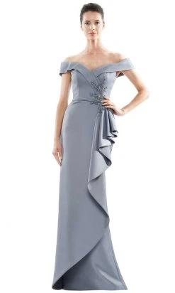 Marsoni By Colors - MV1087 Off Shoulder Beaded Ruffle Accented Gown