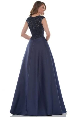 Marsoni By Colors - MV1088 Lace Applique V Neck Satin Ballgown