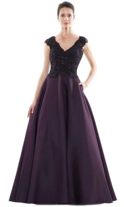 Marsoni By Colors - MV1088 Lace Applique V Neck Satin Ballgown