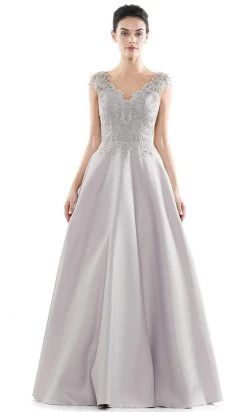 Marsoni By Colors - MV1088 Lace Applique V Neck Satin Ballgown