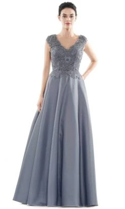 Marsoni By Colors - MV1088 Lace Applique V Neck Satin Ballgown