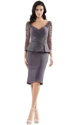 Marsoni By Colors - MV1108 Beaded Quarter Sleeve Peplum Sheath Dress