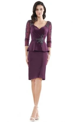 Marsoni By Colors - MV1108 Beaded Quarter Sleeve Peplum Sheath Dress 12 Marsoni By Colors - MV1108 Beaded Quarter Sleeve Peplum Sheath Dress