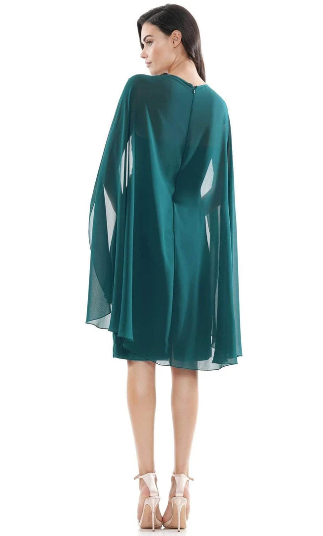 Marsoni By Colors - MV1110 Cape Sleeve Ruffle-Trimmed Sheath Dress 4 Marsoni By Colors - MV1110 Cape Sleeve Ruffle-Trimmed Sheath Dress