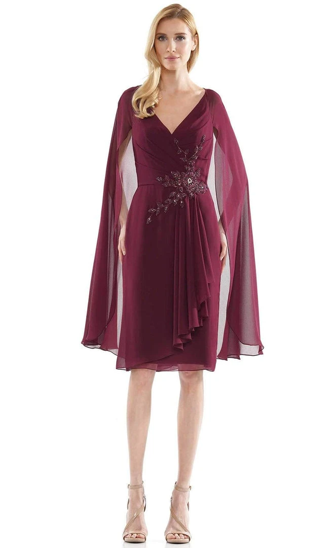 Marsoni By Colors - MV1110 Cape Sleeve Ruffle-Trimmed Sheath Dress 7 Marsoni By Colors - MV1110 Cape Sleeve Ruffle-Trimmed Sheath Dress