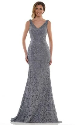 Marsoni By Colors - MV1116 V Neck Embroidered Trumpet Dress 12 Marsoni By Colors - MV1116 V Neck Embroidered Trumpet Dress