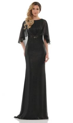 Marsoni By Colors - MV1130 Glittered Fabric Poncho Sheath Gown