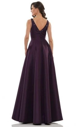 Marsoni By Colors - MV1139 Flower Beaded V Neck A-line Gown
