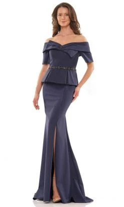 Marsoni By Colors MV1158 - Off-Shoulder Peplum Evening Gown