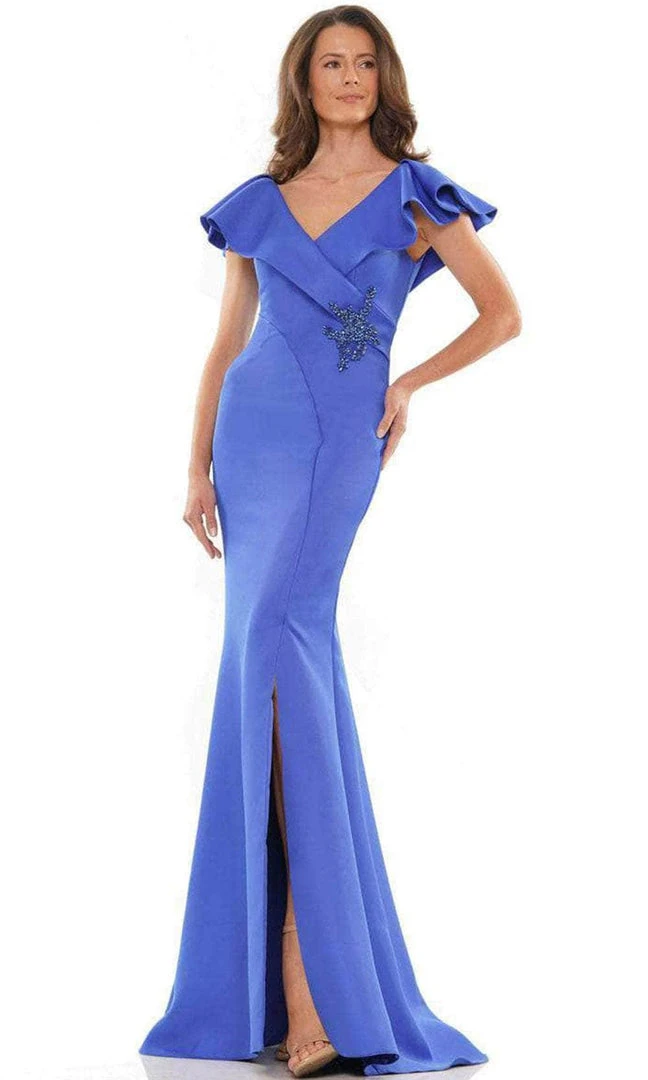 Marsoni By Colors MV1190 - Ruffled V-Neck Long Dress 3 Marsoni By Colors MV1190 - Ruffled V-Neck Long Dress