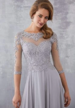 MGNY By Mori Lee - 71714 Beaded Lace Bateau A-Line Dress