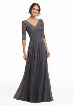 MGNY By Mori Lee - 72028 Beaded V-Neck A-Line Evening Dress