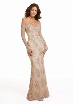 MGNY By Mori Lee - 72033 Embroidered Long Sleeve Off-Shoulder Dress 9 MGNY By Mori Lee - 72033 Embroidered Long Sleeve Off-Shoulder Dress