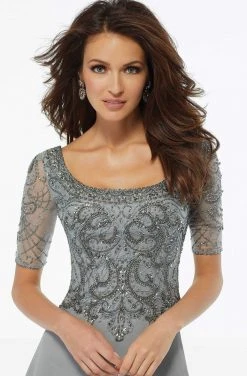 MGNY By Mori Lee - 72113 Crystal Beaded Square Neck Chiffon Dress