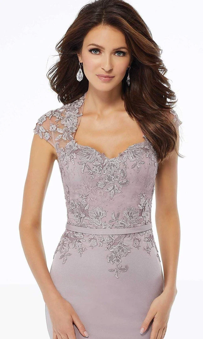 MGNY By Mori Lee - 72125 Illusion Lace Appliqued Queen Anne Dress 5 MGNY By Mori Lee - 72125 Illusion Lace Appliqued Queen Anne Dress