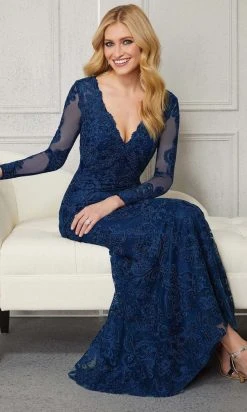 MGNY By Mori Lee - 72402 Embroidered V-Neck Sheath Dress 10 MGNY By Mori Lee - 72402 Embroidered V-Neck Sheath Dress