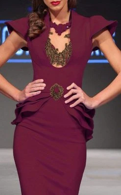 MNM Couture - 2295 Bell Cap Sleeve Peplum Sheath Gown 10 MNM Couture - 2295 Bell Cap Sleeve Peplum Sheath Gown