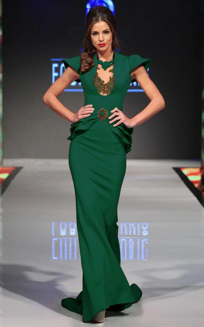 MNM Couture - 2295 Bell Cap Sleeve Peplum Sheath Gown 5 MNM Couture - 2295 Bell Cap Sleeve Peplum Sheath Gown