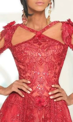 MNM COUTURE - 2523 Embroidered Fringe A-Line Gown