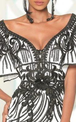 MNM COUTURE - 2529 Embroidered Wide V-neckline Mermaid Dress 5 MNM COUTURE - 2529 Embroidered Wide V-neckline Mermaid Dress