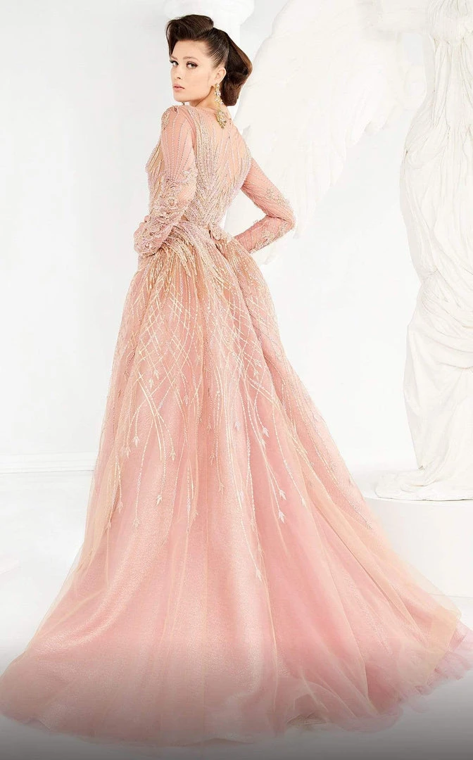 MNM COUTURE - 2559 Long Sleeve Beaded Illusion Overskirt Gown 4 MNM COUTURE - 2559 Long Sleeve Beaded Illusion Overskirt Gown