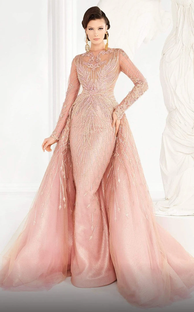 MNM COUTURE - 2559 Long Sleeve Beaded Illusion Overskirt Gown 3 MNM COUTURE - 2559 Long Sleeve Beaded Illusion Overskirt Gown